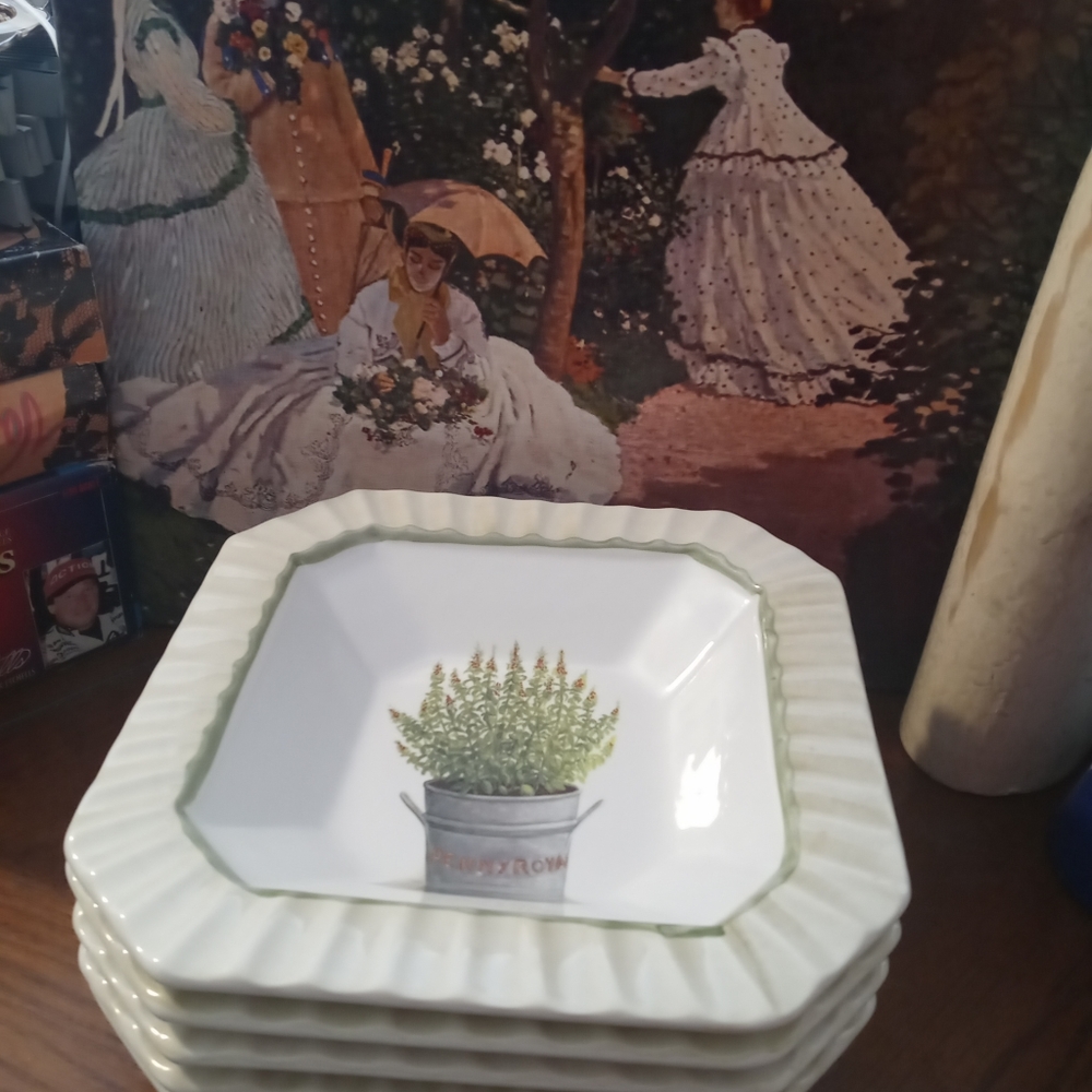 🇮🇹 4 Ceramica Due Torri Italy Octagon🍱🎻Vintage Square Bowls Green,Gift It.🎁 - Picture 7 of 16
